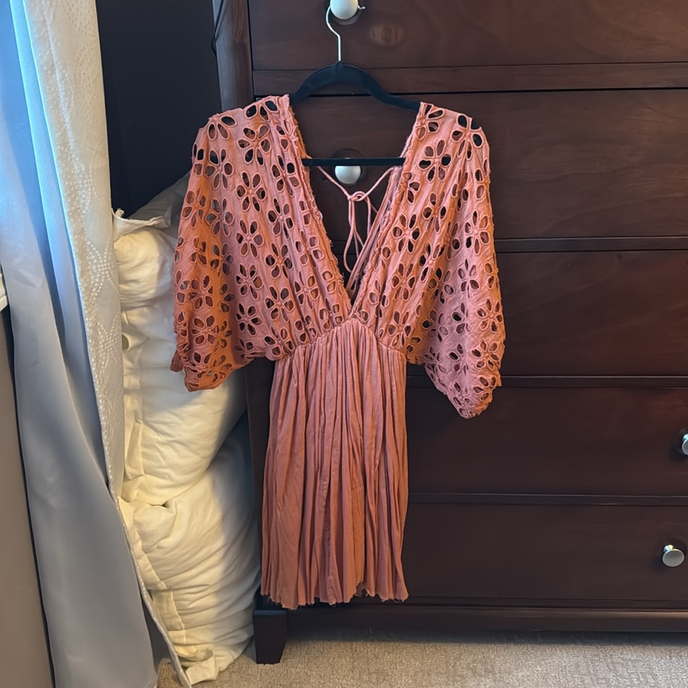 Free People Bella Note Eyelet Mini Dress in Terracotta
